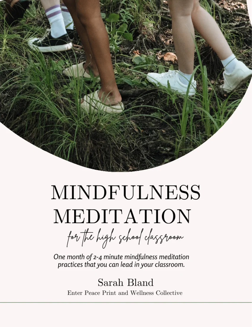 Cover of Sarah Bland’s Mindfulness Meditation for the High School Classroom, featuring students walking through grass