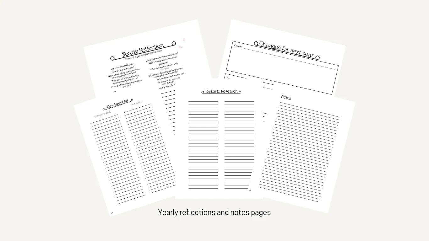 Yearly reflections and notes pages